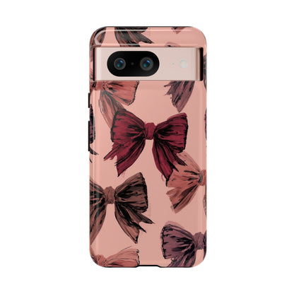 Bow Pattern Tough Phone Case — Pink Watercolor Bows Protective iPhone Cover