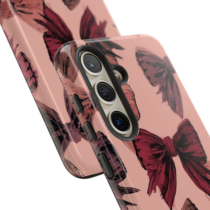 Bow Pattern Tough Phone Case — Pink Watercolor Bows Protective iPhone Cover