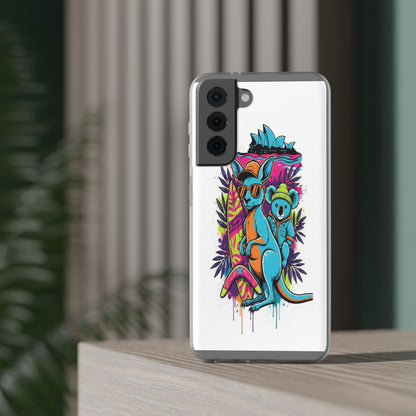 Kangaroo & Koala Surf Phone Case — Neon Aussie Beach Vibes Flexible Case