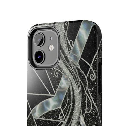 Geometry Tough Phone Case — Iridescent Ribbon on Black Celestial Background