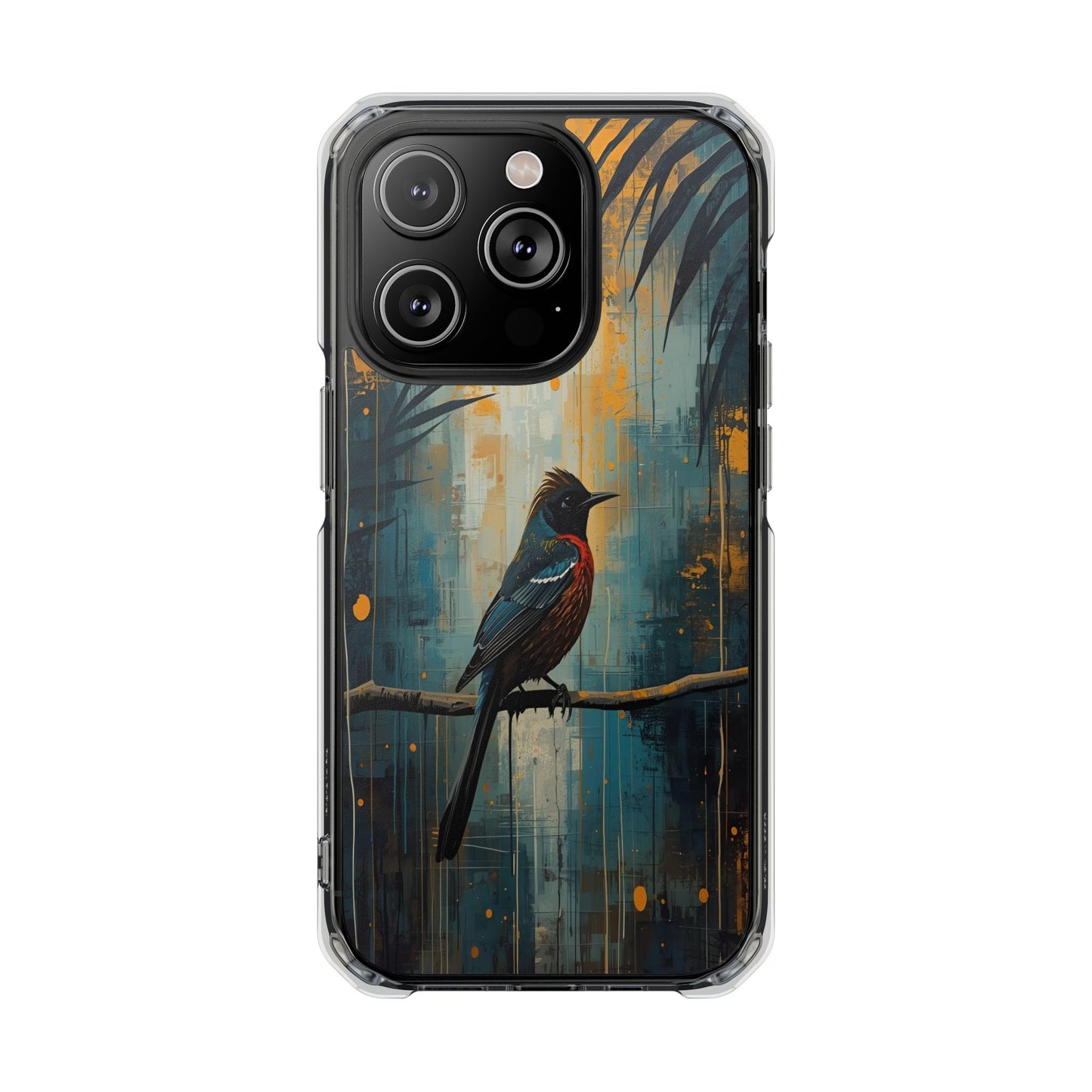 Clear Magnetic Phone Case — Artful Tūī Bird on Branch Design