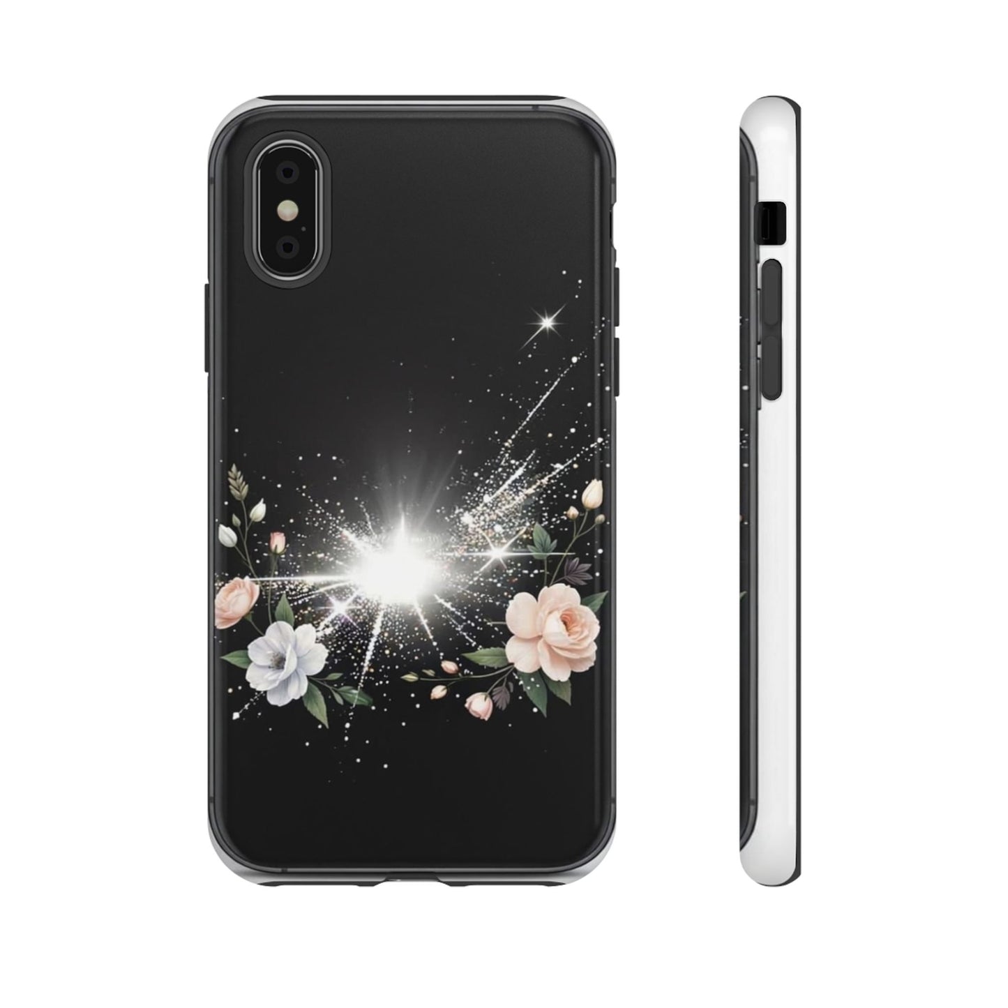 Floral Burst Phone Case — Protective Black Sparkle Design