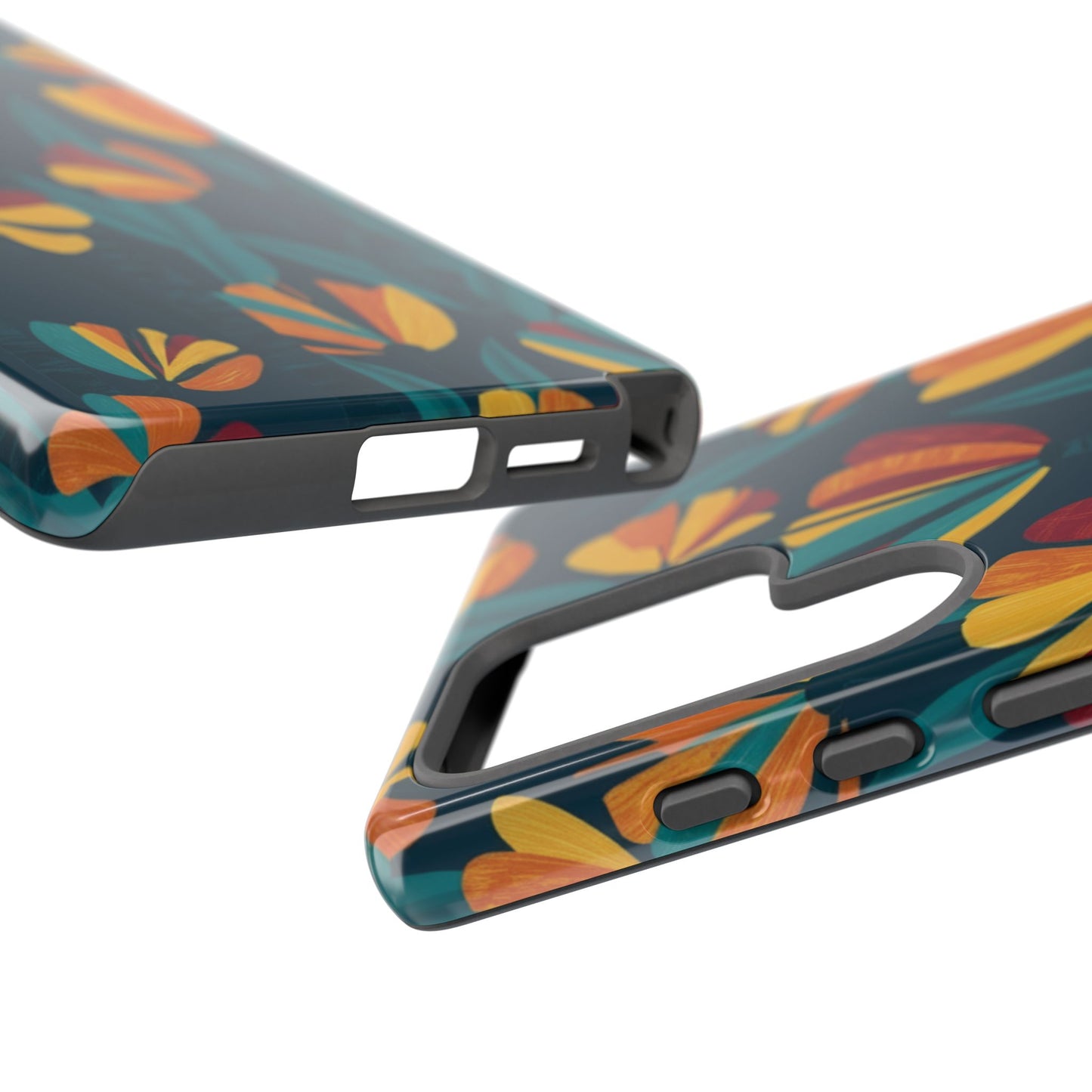 Floral Retro Teal Tough Phone Case — Vibrant Orange & Mustard Blooms