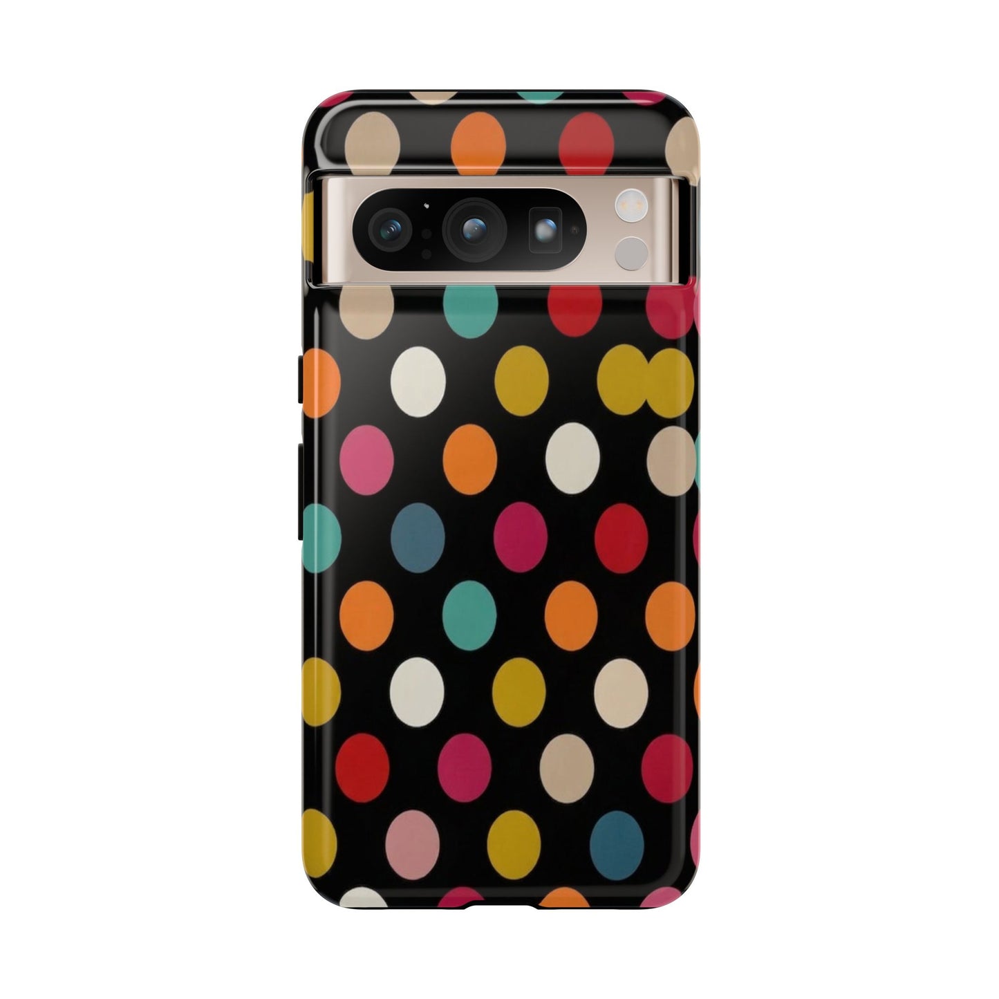 Polka Dot Tough Phone Case – Colorful Retro Dots on Black