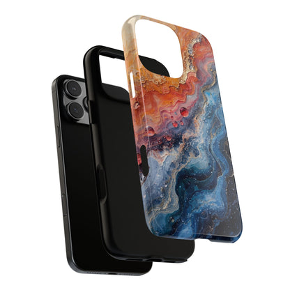 Marbled Galaxy Tough Phone Case — Abstract Blue & Coral Protective Cover