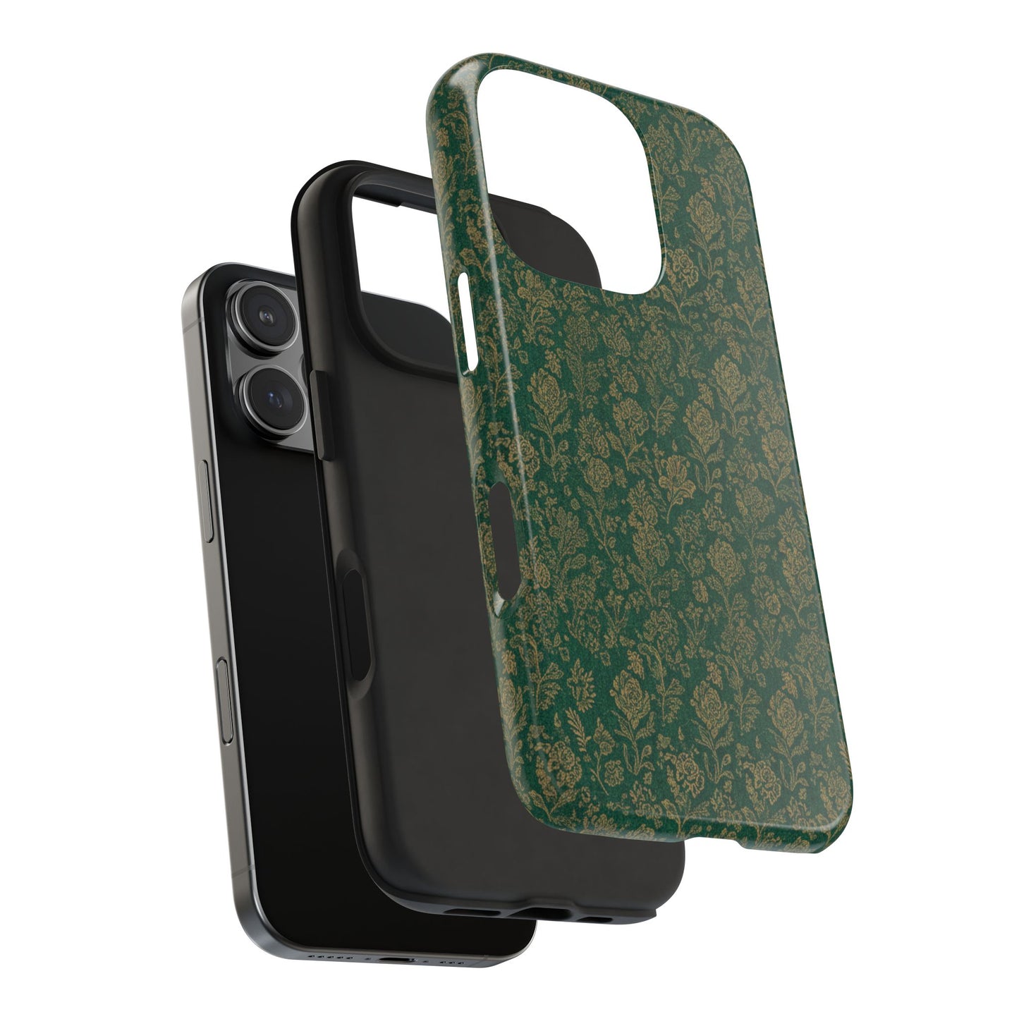 Vintage Floral Tough Phone Case — Green Damask Protective Cover