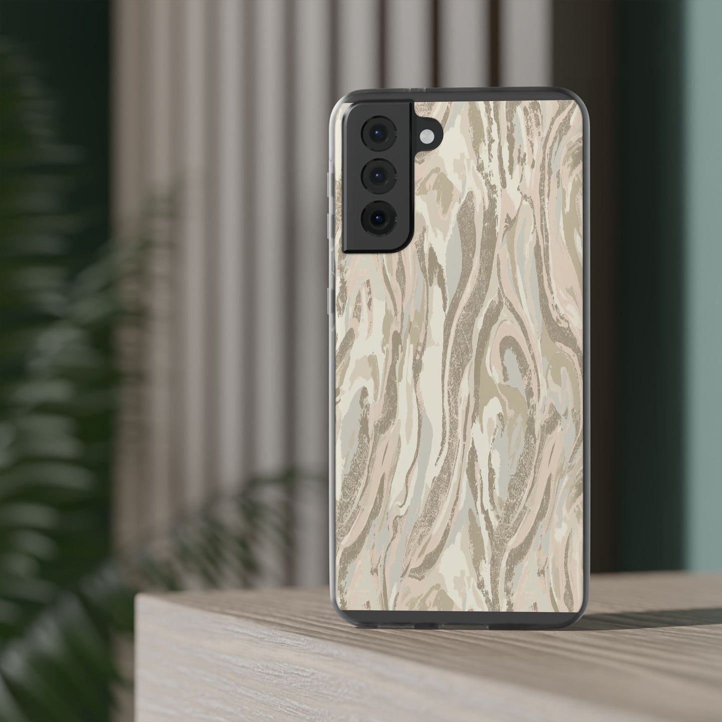 Neutral Marble Swirl Flexi Phone Case — Beige Abstract Protective Cover