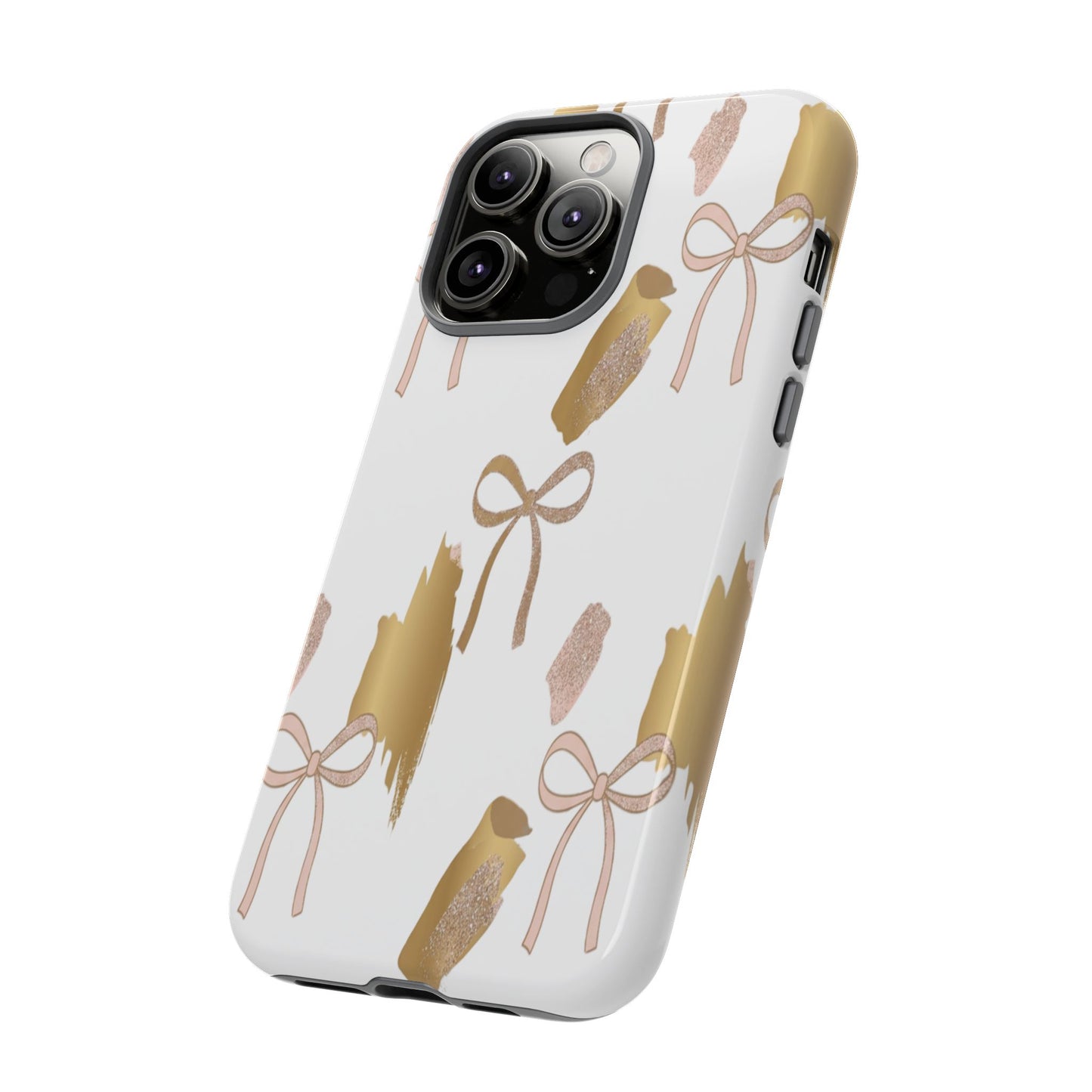 Phone Case — Gold Brushstroke & Blush Bow Pattern