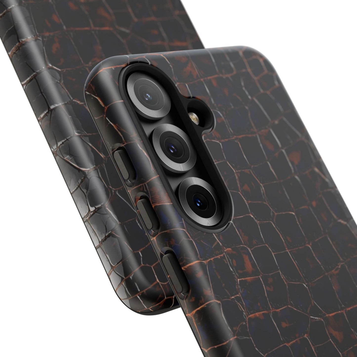 Croc-Embossed Tough Phone Case — Shockproof Black Alligator Texture