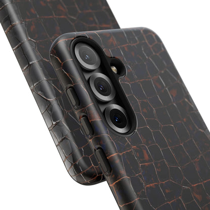 Croc-Embossed Tough Phone Case — Shockproof Black Alligator Texture