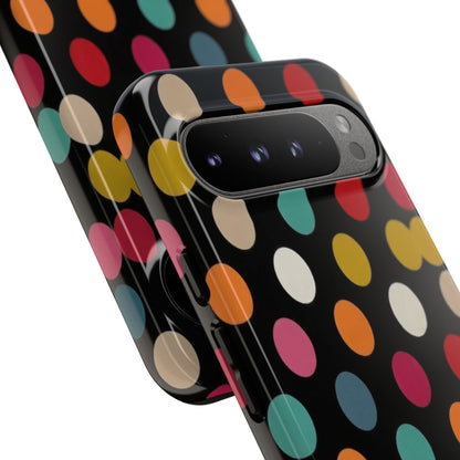 Polka Dot Tough Phone Case – Colorful Retro Dots on Black