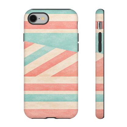 Pastel Stripes Tough Phone Case – Retro Coral & Teal Protective Cover