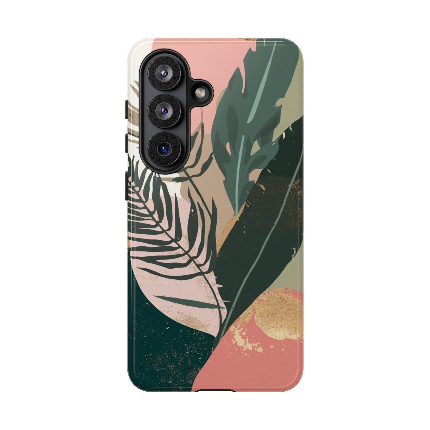 Tropical Leaf Tough Phone Case — Abstract Pink & Green Botanical Protective Cover