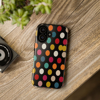 Polka Dot Tough Phone Case – Colorful Retro Dots on Black