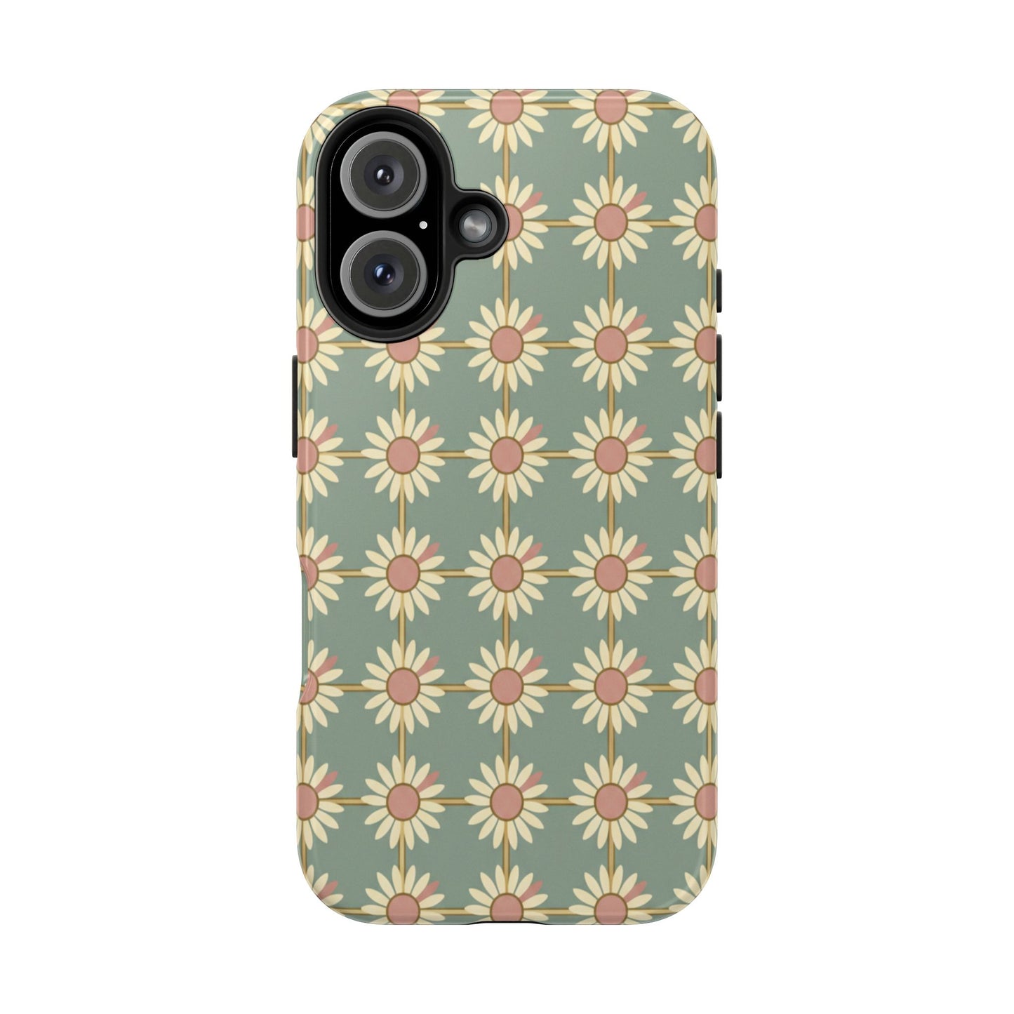 Daisy Pattern Tough Phone Case — Retro Floral Protective Cover