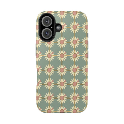 Daisy Pattern Tough Phone Case — Retro Floral Protective Cover