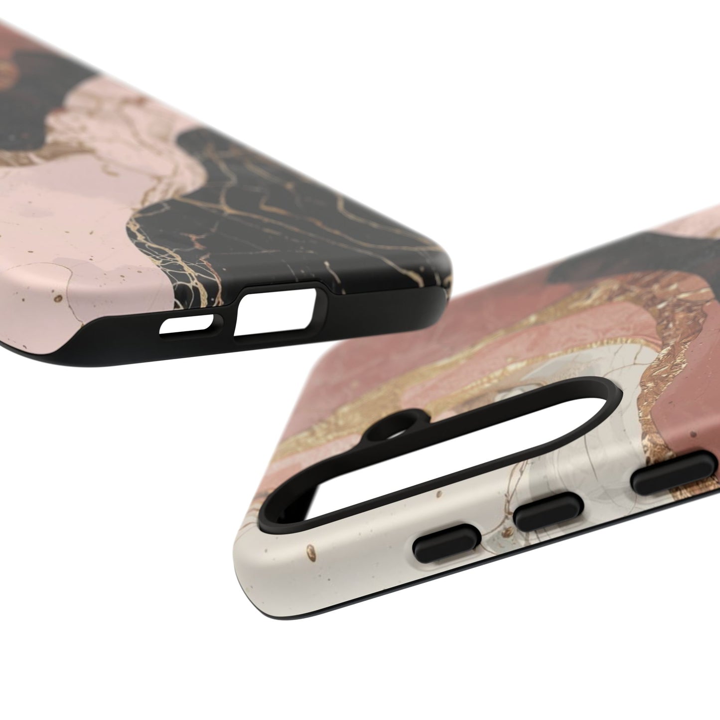 Marbled Rose Gold Phone Case — Abstract Pink & Black Protective Tough Case