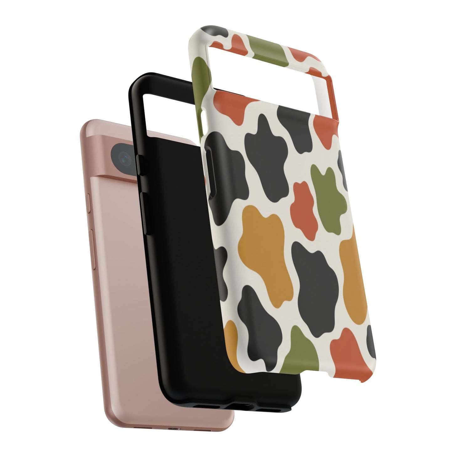 Camouflage Pattern Tough Phone Case – Retro Olive, Rust & Mustard Protective Cover
