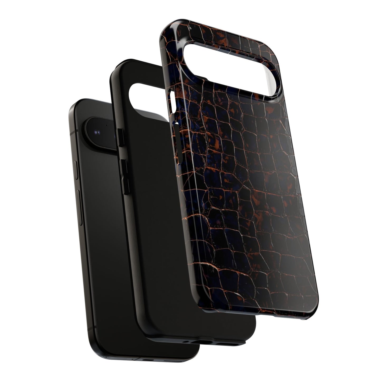 Croc-Embossed Tough Phone Case — Shockproof Black Alligator Texture