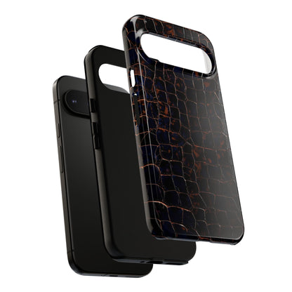 Croc-Embossed Tough Phone Case — Shockproof Black Alligator Texture