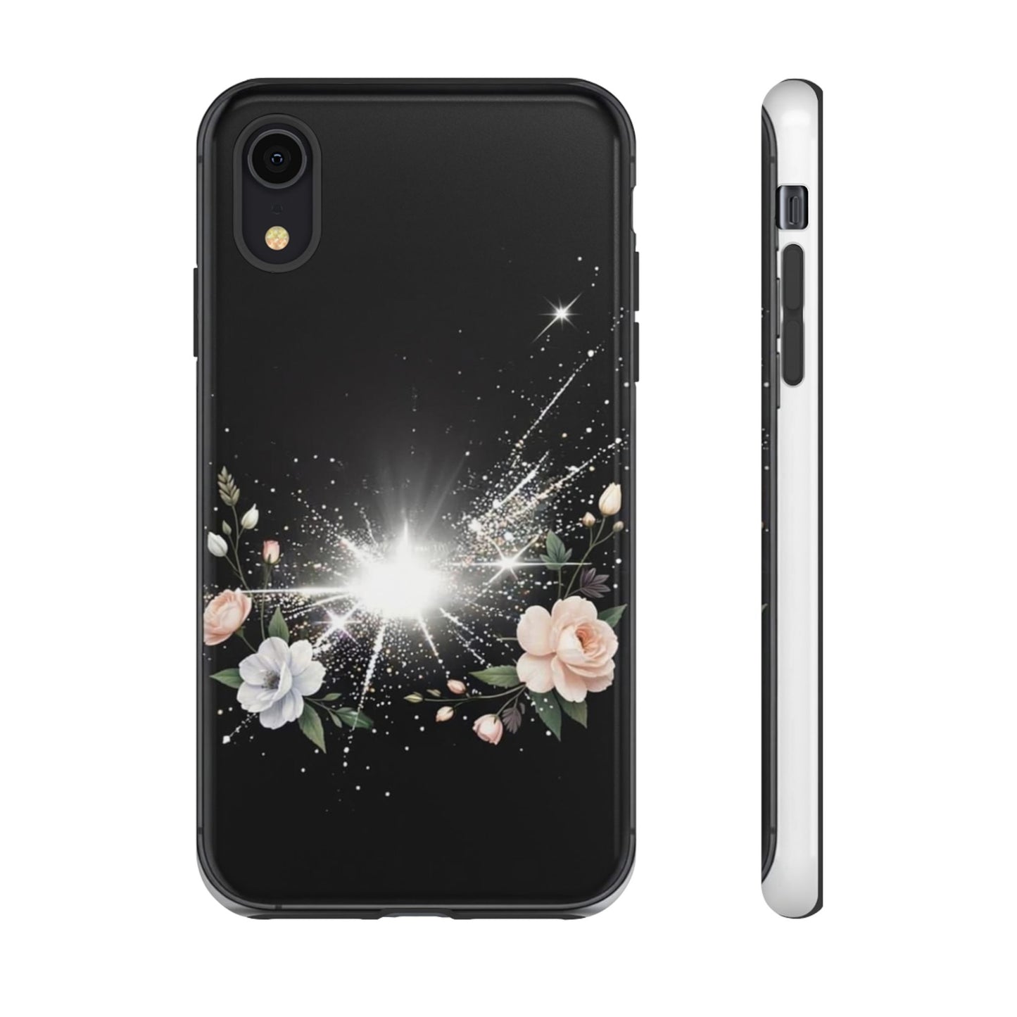 Floral Burst Phone Case — Protective Black Sparkle Design