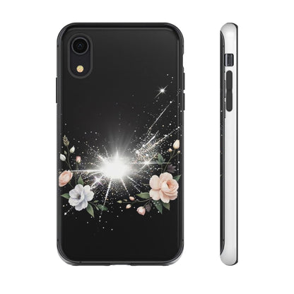 Floral Burst Phone Case — Protective Black Sparkle Design