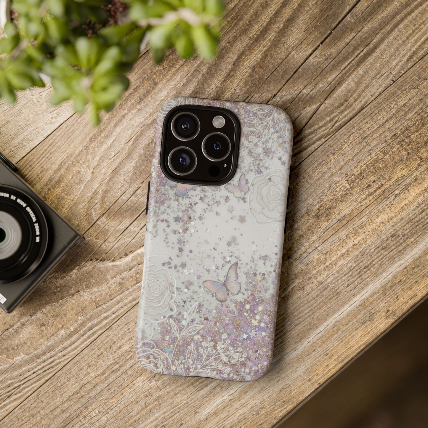 Butterfly Glitter Tough Phone Case — Floral Sparkle Protective Case