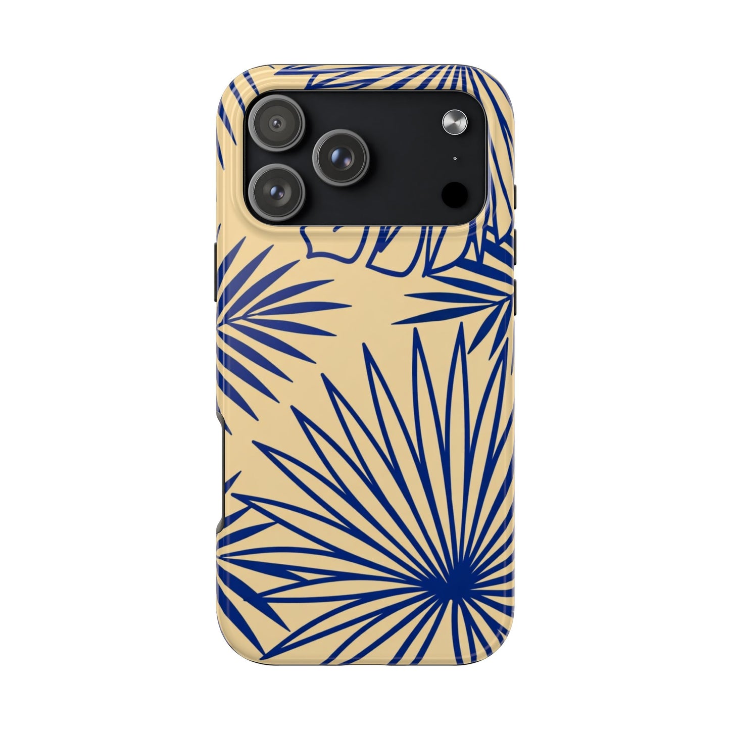 Tropical Palm Pattern Tough Phone Case — Navy Blue Fan Leaves on Sand