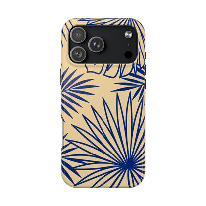 Tropical Palm Pattern Tough Phone Case — Navy Blue Fan Leaves on Sand