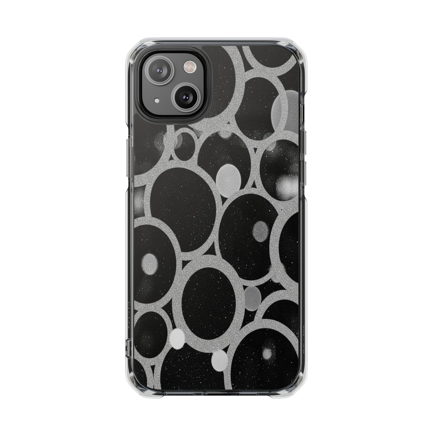 Magnetic Clear Phone Case — Abstract Black & Gray Bubble Design, Impact-Resistant