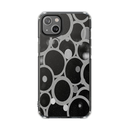 Magnetic Clear Phone Case — Abstract Black & Gray Bubble Design, Impact-Resistant