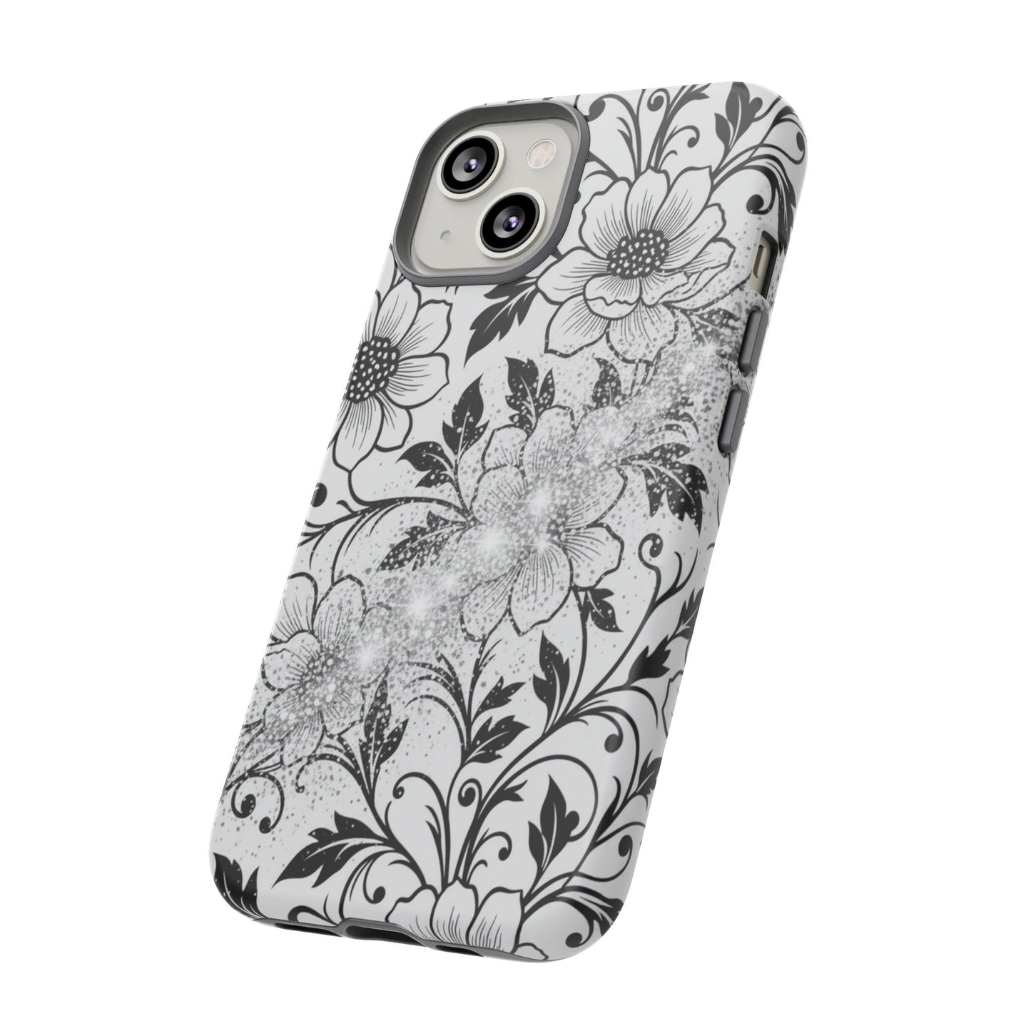 Floral Lace Phone Case — Black & White Vintage Flower Protective Case