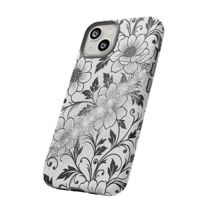 Floral Lace Phone Case — Black & White Vintage Flower Protective Case