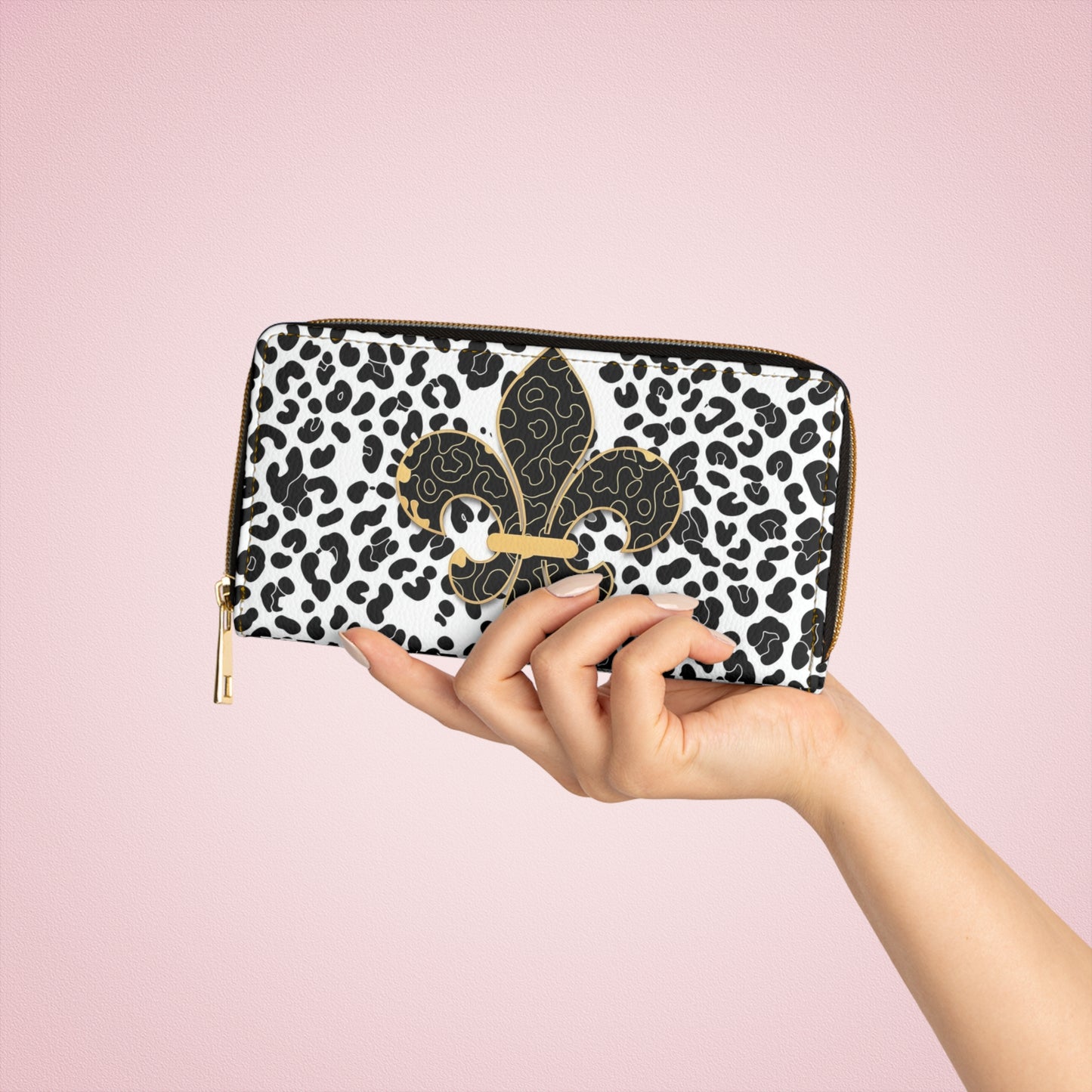 Fleur-de-Lis Leopard Zipper Wallet – Black & Gold Animal Print