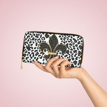 Fleur-de-Lis Leopard Zipper Wallet – Black & Gold Animal Print