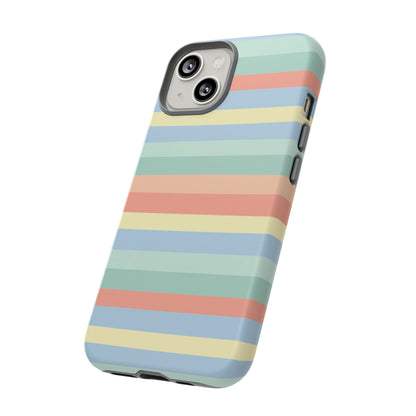 Pastel Striped Phone Case — Retro Horizontal Multi-Color Tough Case
