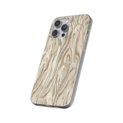 Neutral Marble Swirl Flexi Phone Case — Beige Abstract Protective Cover