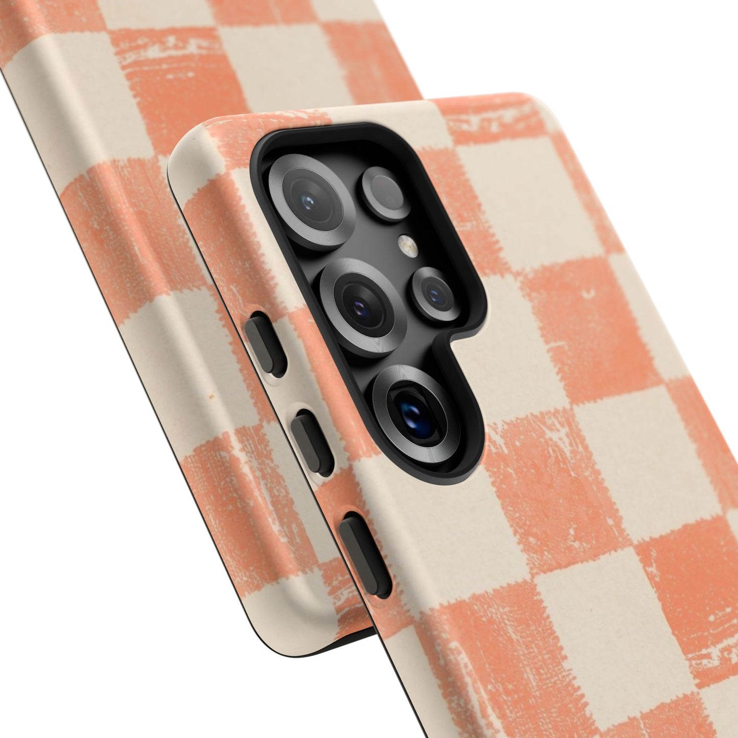 Peach Checkerboard Tough Phone Case — Retro Distressed Grid Design