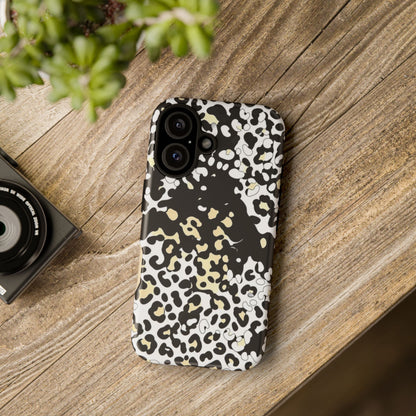 Leopard Splash Tough Phone Case — Black & Cream Animal Print Protective Cover