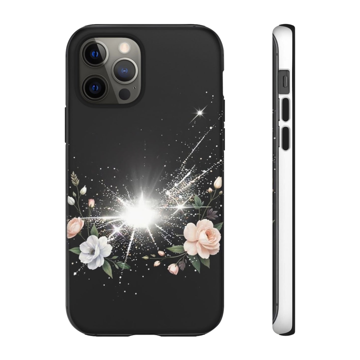 Floral Burst Phone Case — Protective Black Sparkle Design