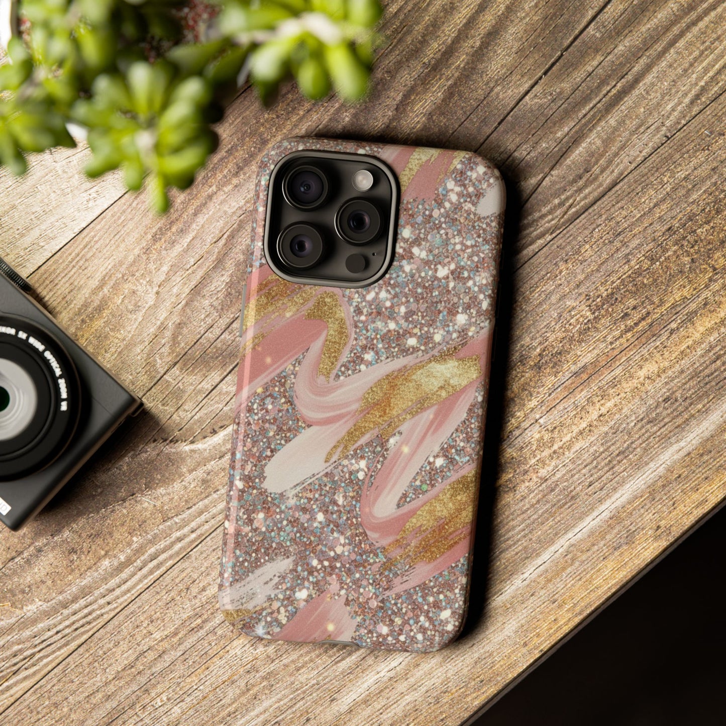 Glitter Blush Marble Phone Case — Pink Gold Swirl Tough Case