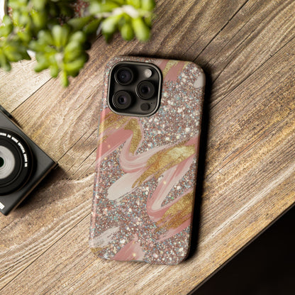 Glitter Blush Marble Phone Case — Pink Gold Swirl Tough Case