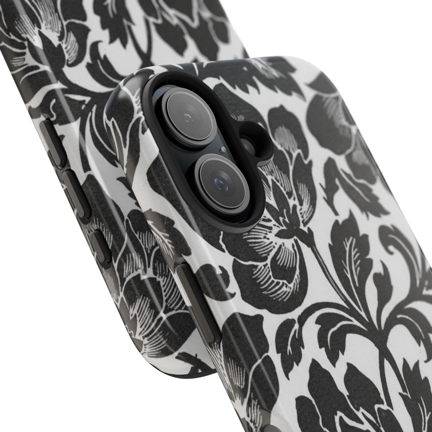 Tough Phone Case — Black & White Vintage Floral Protective Cover