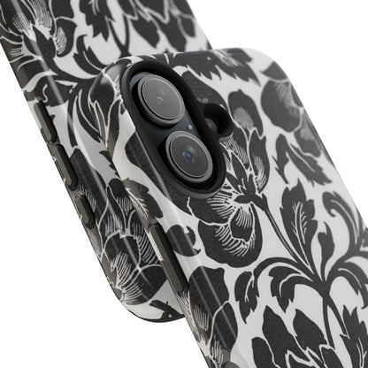 Tough Phone Case — Black & White Vintage Floral Protective Cover
