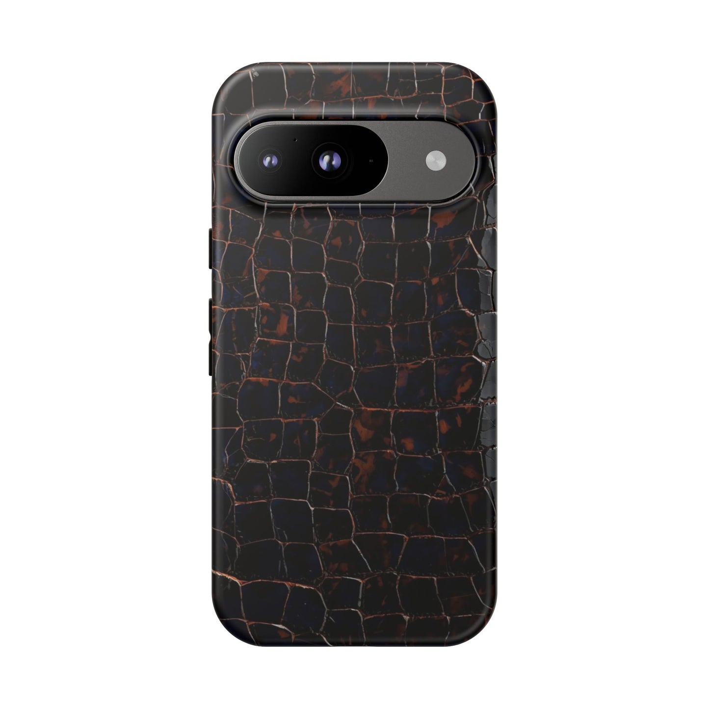 Croc-Embossed Tough Phone Case — Shockproof Black Alligator Texture