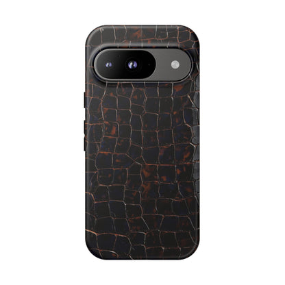 Croc-Embossed Tough Phone Case — Shockproof Black Alligator Texture