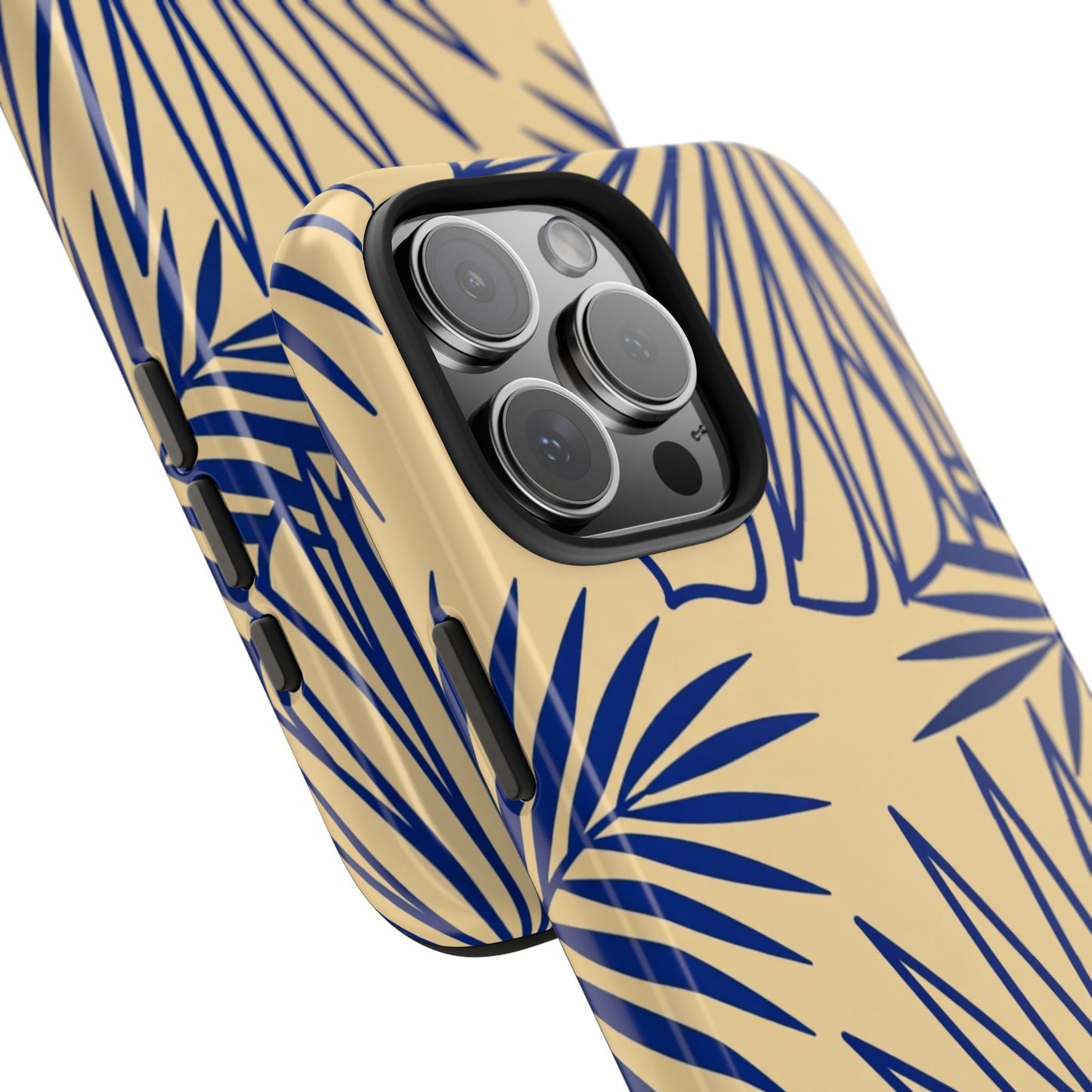 Tropical Palm Pattern Tough Phone Case — Navy Blue Fan Leaves on Sand