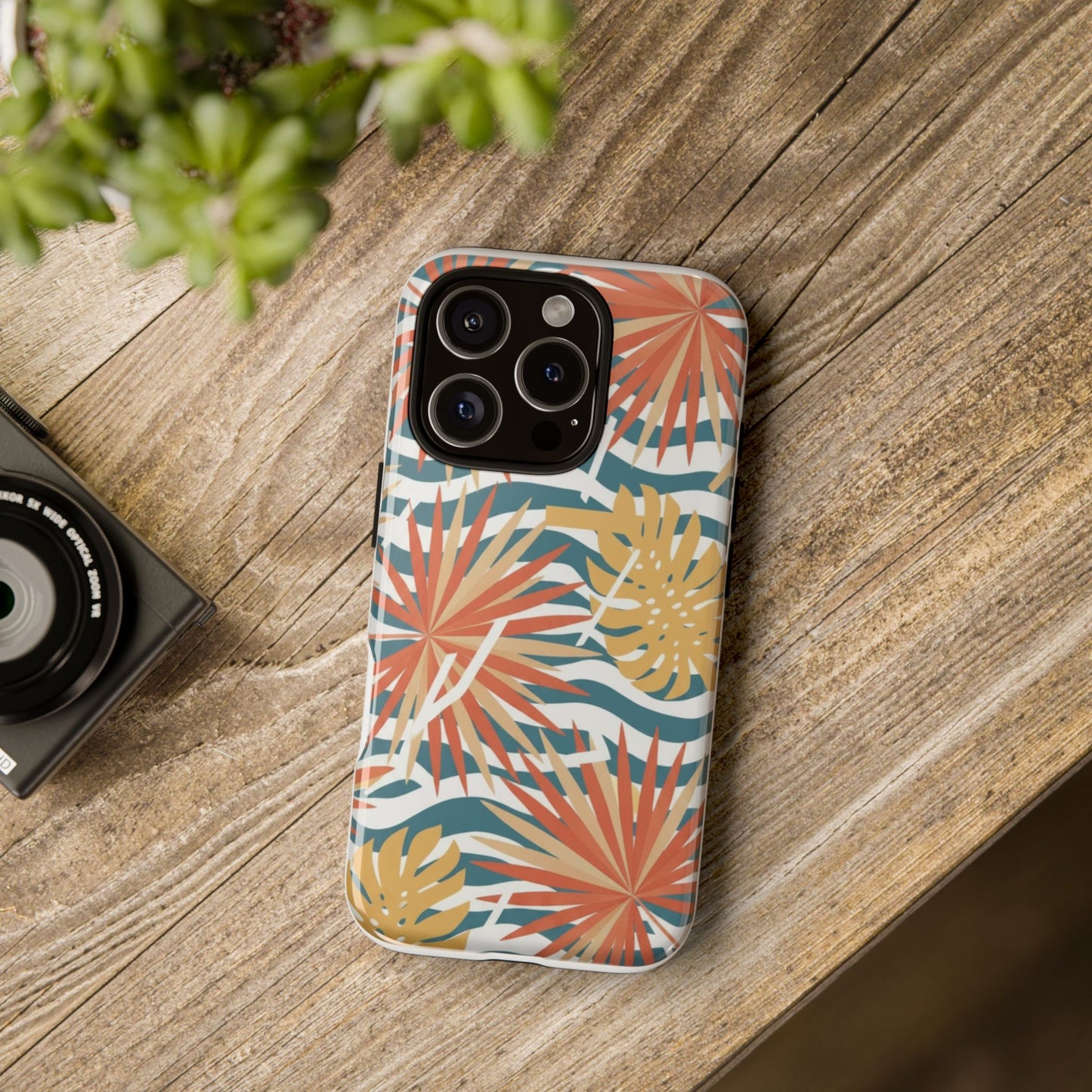 Tropical Palm Tough Phone Case – Retro Wave Floral Protective Cover