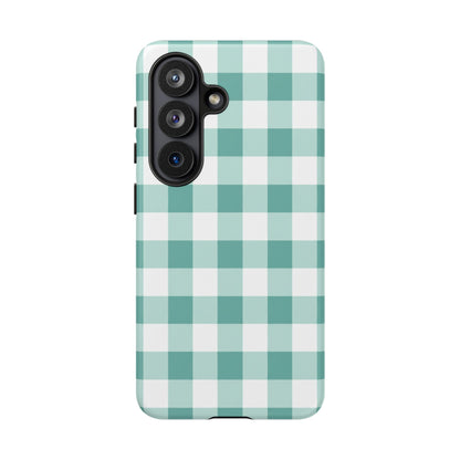 Mint Green Buffalo Check Tough Phone Case — Durable Plaid Protective Cover