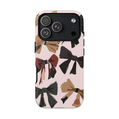 Bow Pattern Phone Case - Pink, Brown & Black Bows Protective Cover